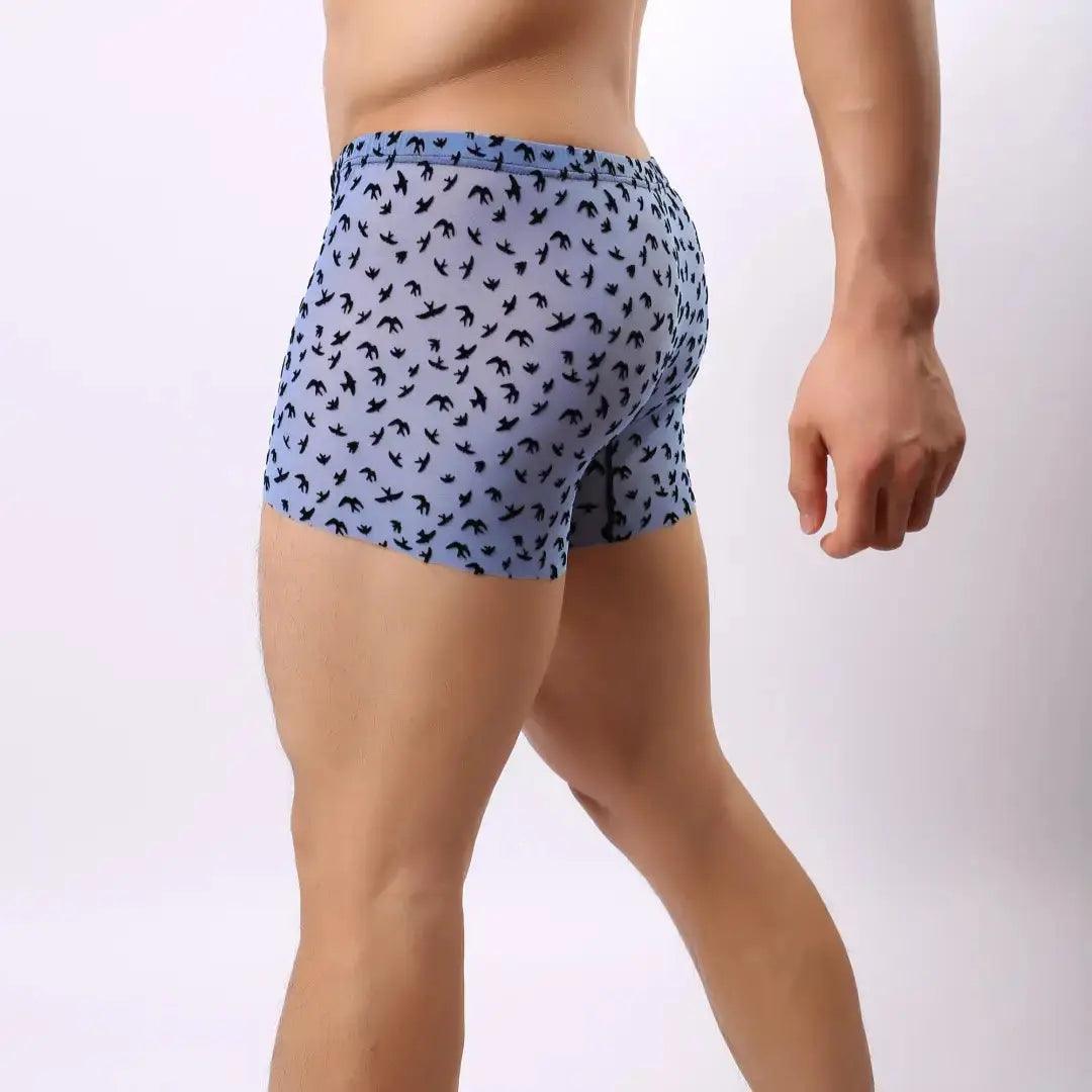 Men's Mid-Rise Nylon Boxer Briefs with Flocking Mesh Male Boxers Trunk Underwear - His Inwear