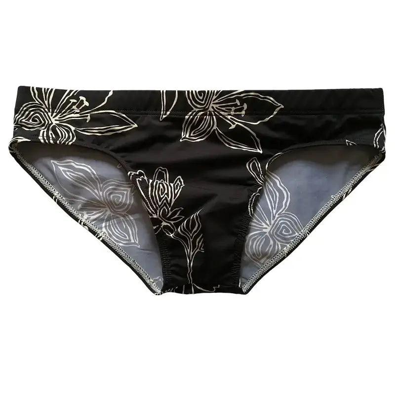 Men's Nylon Swim Briefs with White Floral Design – Elegant, Anti-Chafing European Style - His Inwear