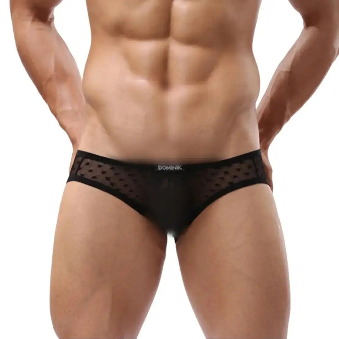 Men's Ultra-Low Rise Sexy Mesh Trunks with Heart Patterns - His Inwear