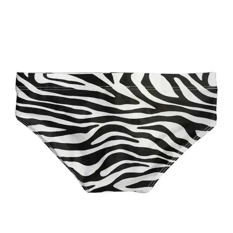 Men's Zebra Print Low-Rise Swim Briefs with Drawstring – Quick-Dry, Beachwear - His Inwear