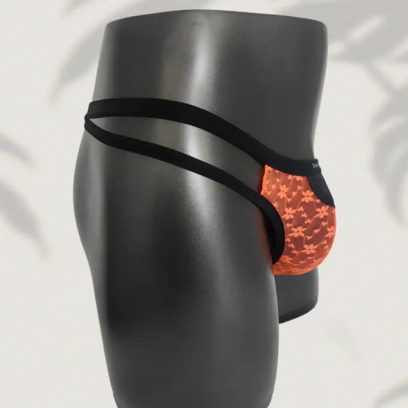 Orange mesh thong side view showing dual straps - DomiGe ODO5753