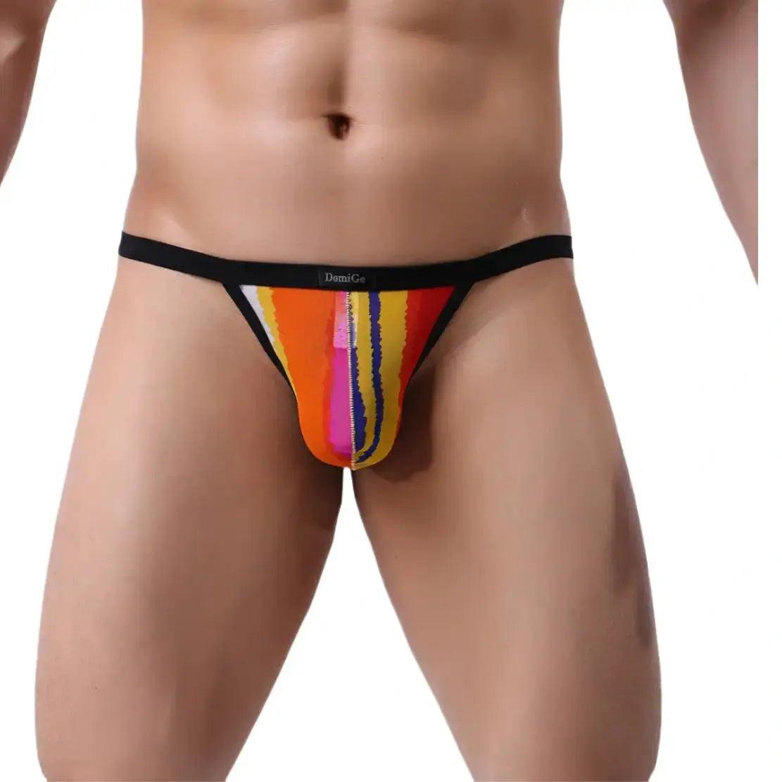 Print Men's T-Back Thong with Lycra Mesh Fabric - His Inwear