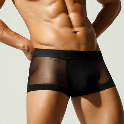 Seobean Men's Mesh Boxer Briefs - Breathable Semi-Transparent Underwear