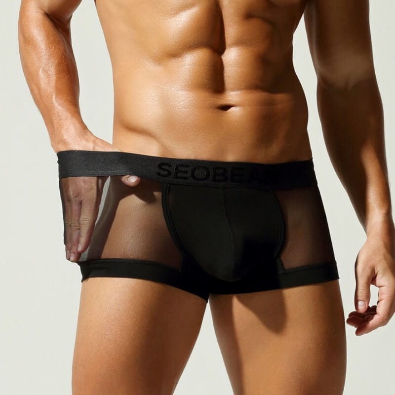 Seobean Men's Mesh Boxer Briefs - Breathable Semi-Transparent Underwear