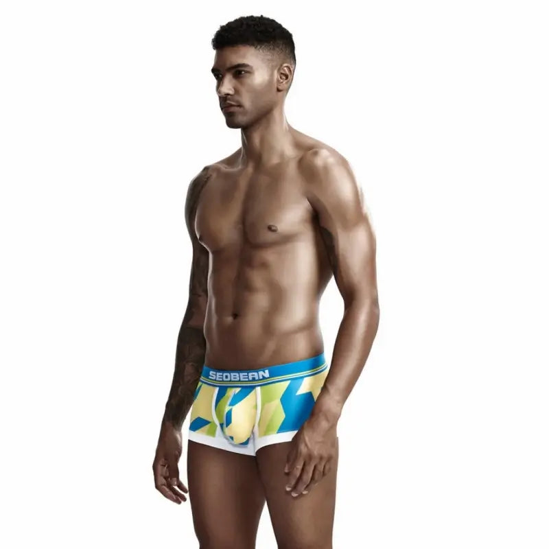 Seobean Seobean Low Rise Boxer Briefs Men Sexy Geometric Pattern Breathable Underwear 90225