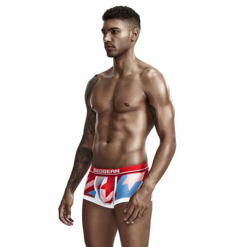 Seobean Seobean Low Rise Boxer Briefs Men Sexy Geometric Pattern Breathable Underwear 90225