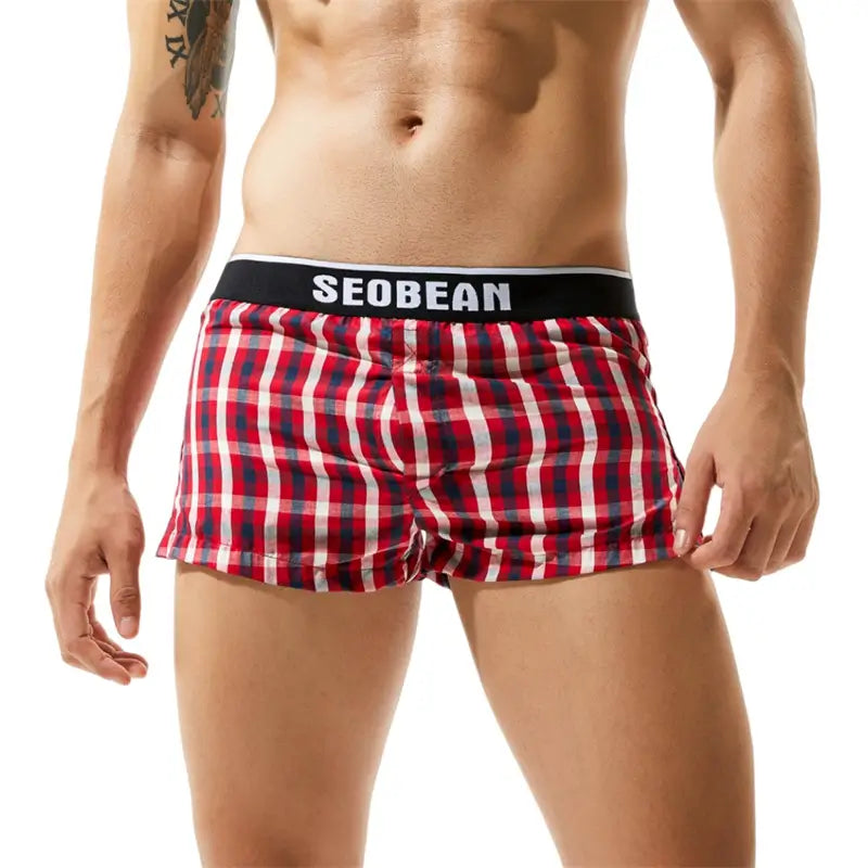 Seobean Seobean Men's Cotton Checked Boxer Shorts - Breathable Underwear 70505