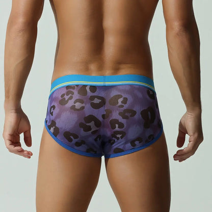 Seobean Seobean Men’s Leopard Print Briefs Sexy Breathable Stretch Mesh Underwear  250107