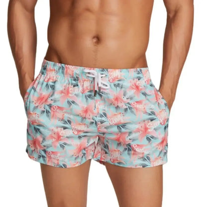 Seobean Seobean Men's Lily Print Polyester Beach Shorts | Quick-Dry Swim Trunks 221301