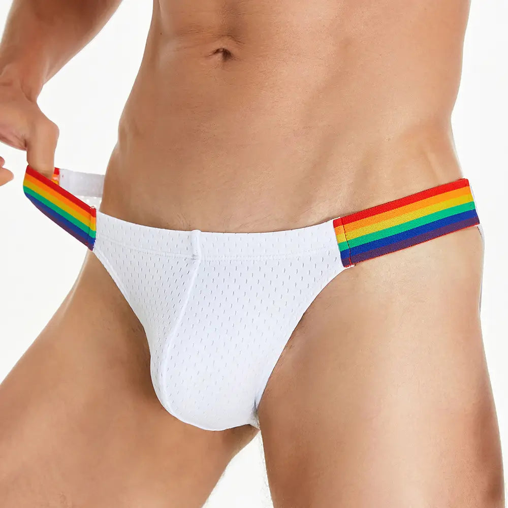 Seobean Seobean Men's Low-Rise Rainbow Mesh Briefs - Breathable Sexy Underwear 240103