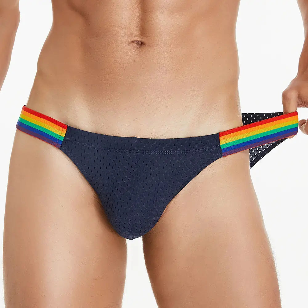 Seobean Seobean Men's Low-Rise Rainbow Mesh Briefs - Breathable Sexy Underwear 240103