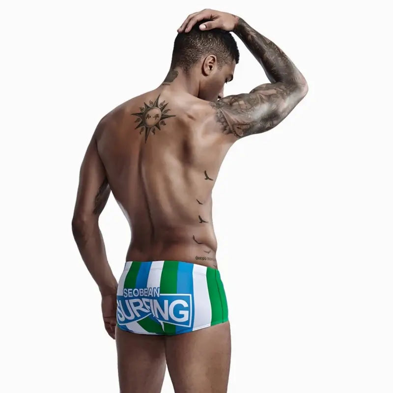 Seobean Seobean Men's Low-Rise Stripe Swim Trunks 90807
