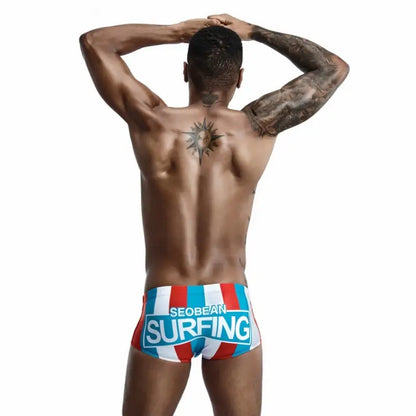 Seobean Seobean Men's Low-Rise Stripe Swim Trunks 90807