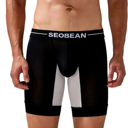 Seobean Seobean Men's Nylon-Spandex Long Boxer Briefs | Anti-Chafing Summer Underwear 240201