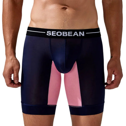 Seobean Seobean Men's Nylon-Spandex Long Boxer Briefs | Anti-Chafing Summer Underwear 240201