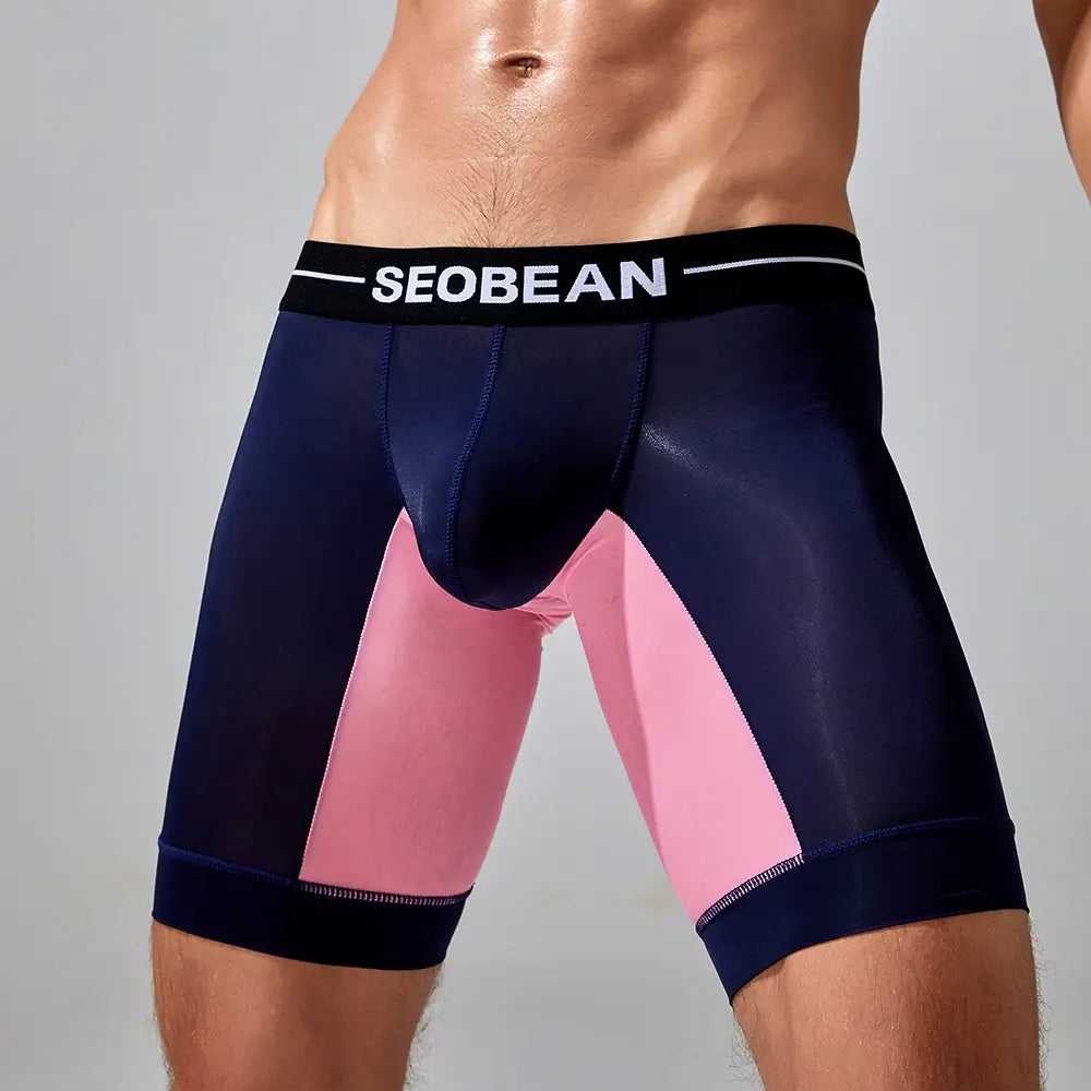 Seobean Seobean Men's Nylon-Spandex Long Boxer Briefs | Anti-Chafing Summer Underwear 240201