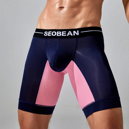 Seobean Seobean Men's Nylon-Spandex Long Boxer Briefs | Anti-Chafing Summer Underwear 240201