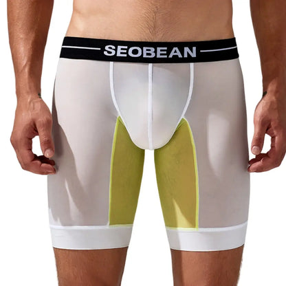 Seobean Seobean Men's Nylon-Spandex Long Boxer Briefs | Anti-Chafing Summer Underwear 240201