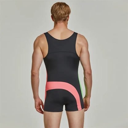 Seobean Seobean Men's Pro Wrestling Bodysuit | Black/Green & Navy | 4-Way Stretch 220701