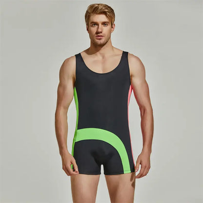 Seobean Seobean Men's Pro Wrestling Bodysuit | Black/Green & Navy | 4-Way Stretch 220701