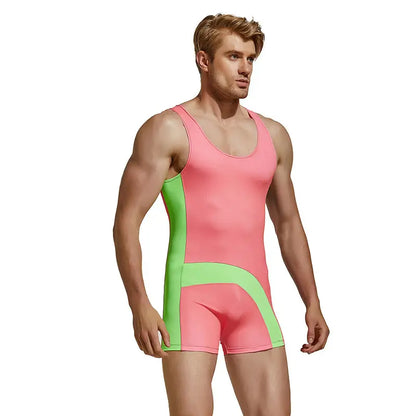 Seobean Seobean Men's Pro Wrestling Bodysuit | Black/Green & Navy | 4-Way Stretch 220701