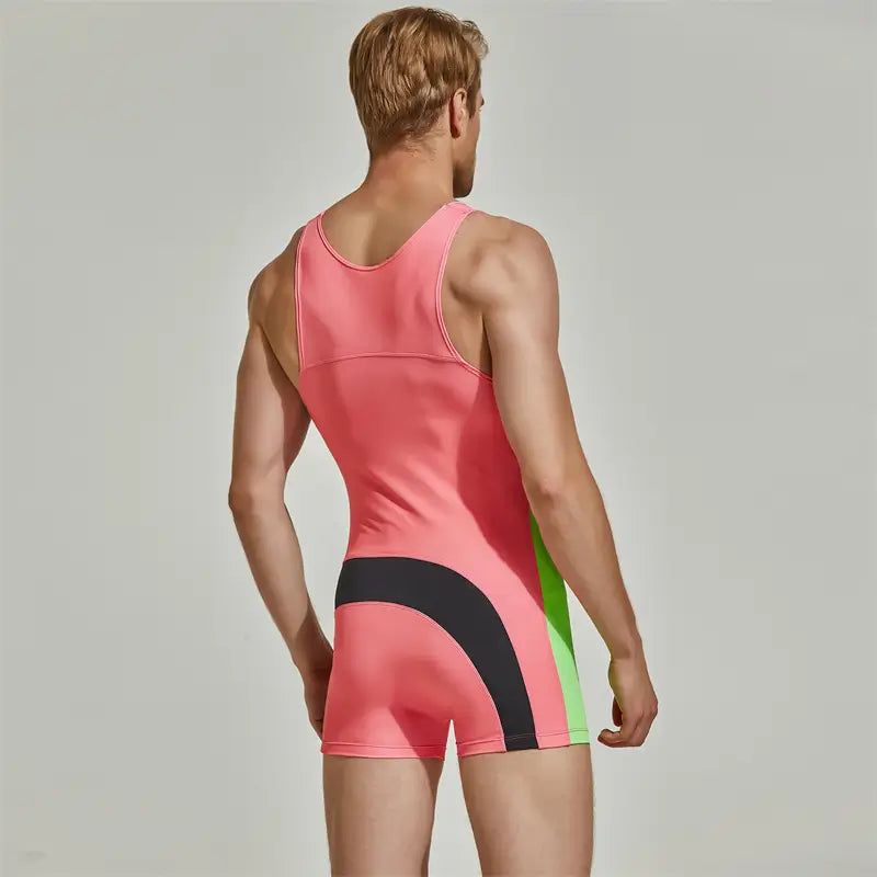 Seobean Seobean Men's Pro Wrestling Bodysuit | Black/Green & Navy | 4-Way Stretch 220701
