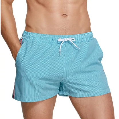 Seobean Seobean Men's Quick-Dry Board Shorts - Blue Stripe Swim Trunks with Mesh Liner 251301