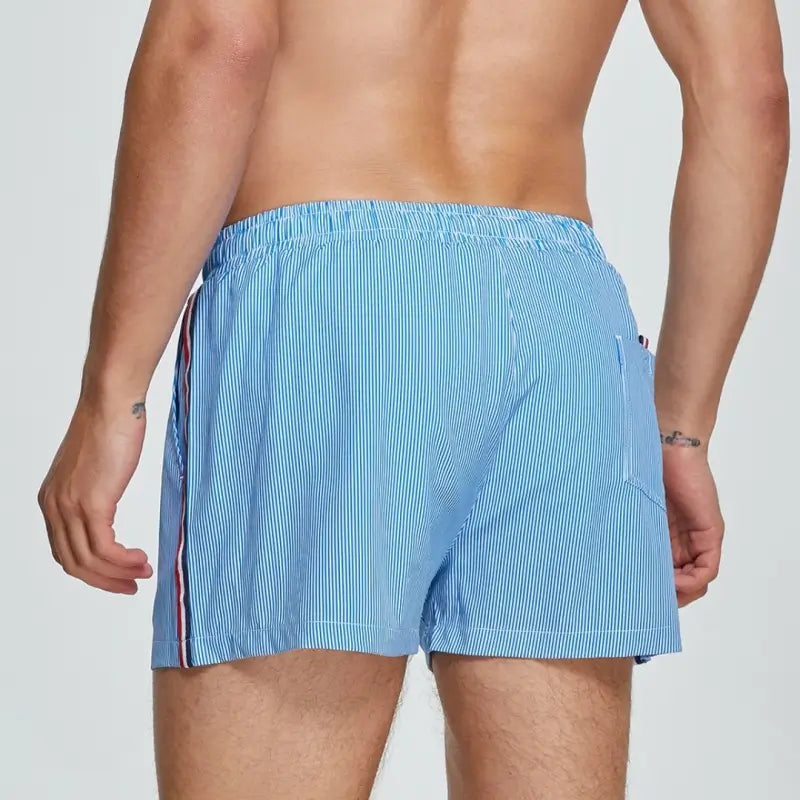 Seobean Seobean Men's Quick-Dry Board Shorts - Blue Stripe Swim Trunks with Mesh Liner 251301