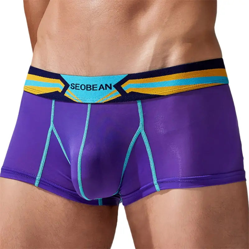 Seobean Seobean Men's Sexy Boxer Briefs Breathable Trunks with Colorful Stripe Design 230215
