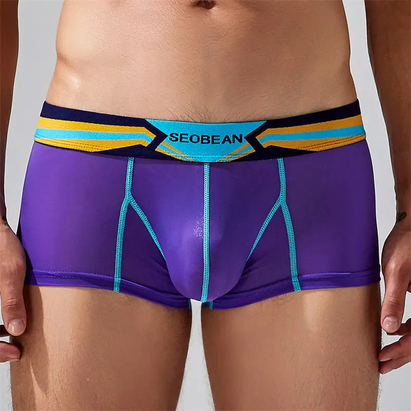 Seobean Seobean Men's Sexy Boxer Briefs Breathable Trunks with Colorful Stripe Design 230215
