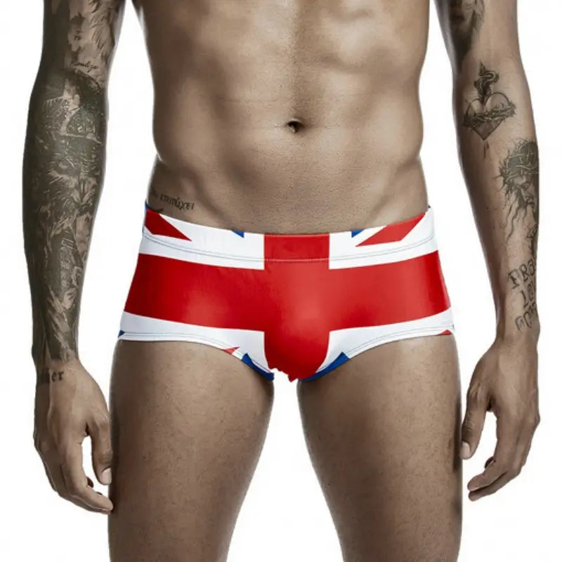 Seobean Seobean Men's Stylish Flag Print Swim Trunks - Comfortable & Versatile 00802