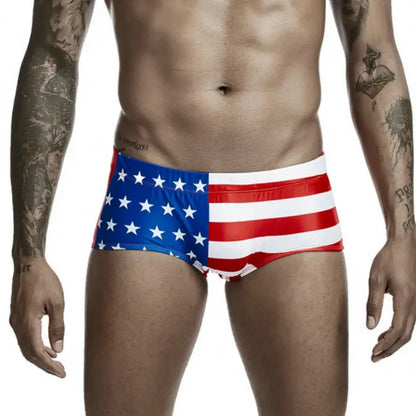 Seobean Seobean Men's Stylish Flag Print Swim Trunks - Comfortable & Versatile 00802