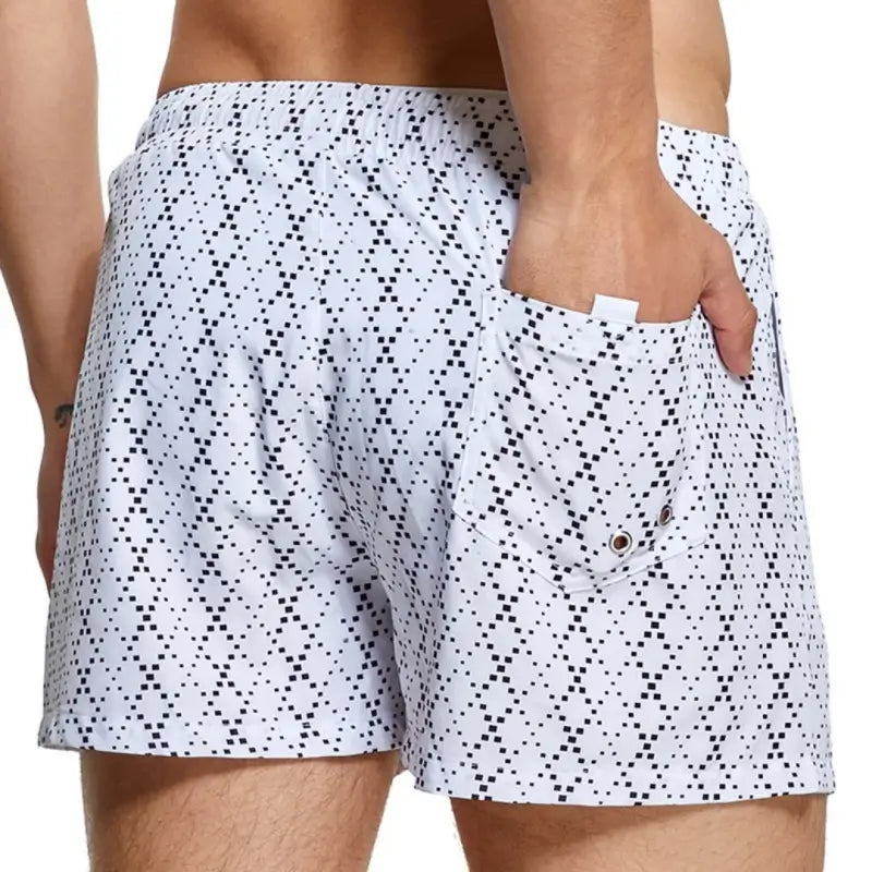 Seobean Seobean Men's Swim Shorts White Pixel Print Beach Board Shorts 241305