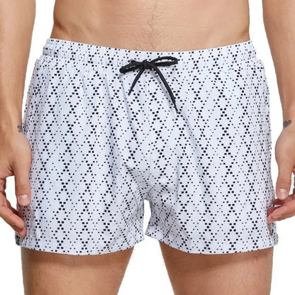 Seobean Seobean Men's Swim Shorts White Pixel Print Beach Board Shorts 241305