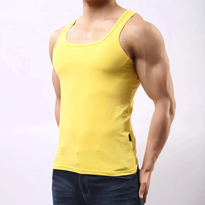 DomiGe cotton tank top yellow side view — breathable cotton profile model	