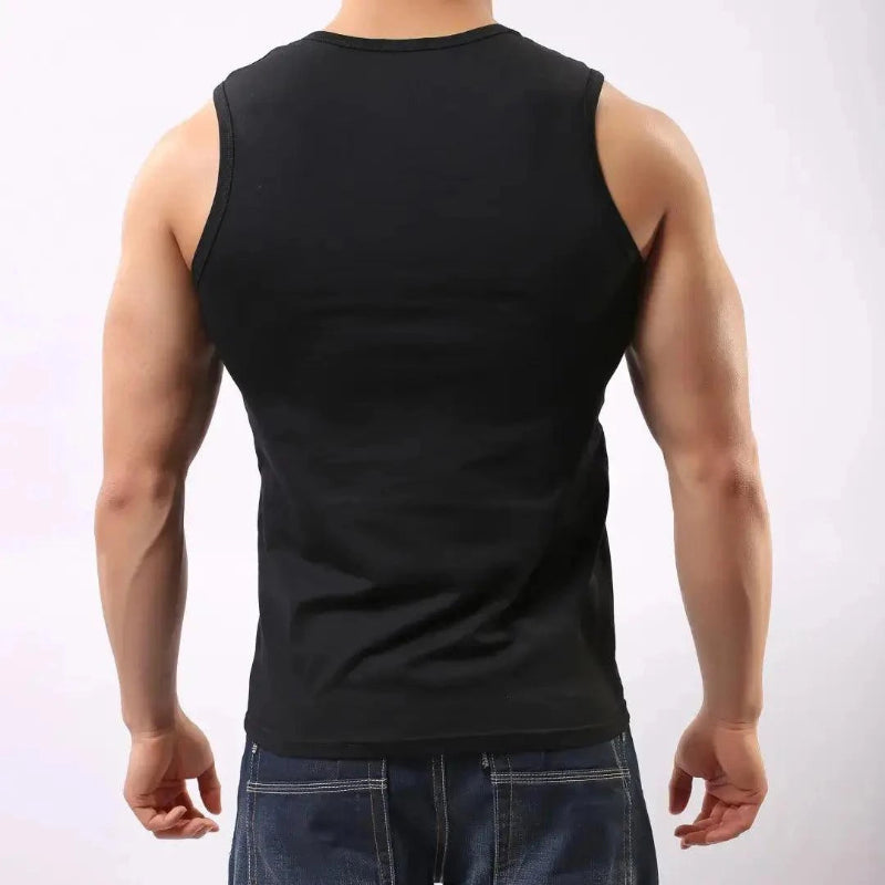 DomiGe cotton lycra tank top black rear view — tagless clean finish model	