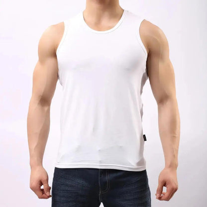 DomiGe cotton lycra tank top white front view — scoop neck fitted silhouette model	