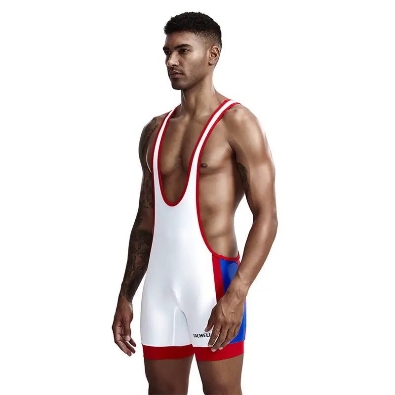 Tauwell Tauwell Men's Athletic Bodysuit - Black/Red Performance Singlet 9701