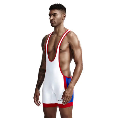 Tauwell Tauwell Men's Athletic Bodysuit - Black/Red Performance Singlet 9701