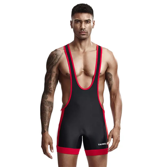 Tauwell Tauwell Men's Athletic Bodysuit - Black/Red Performance Singlet 9701