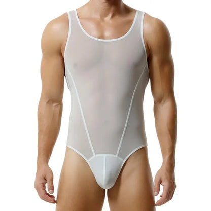 Tauwell Tauwell Men's Black Mesh Bodysuit Stretch, Breathable, Supportive 23701