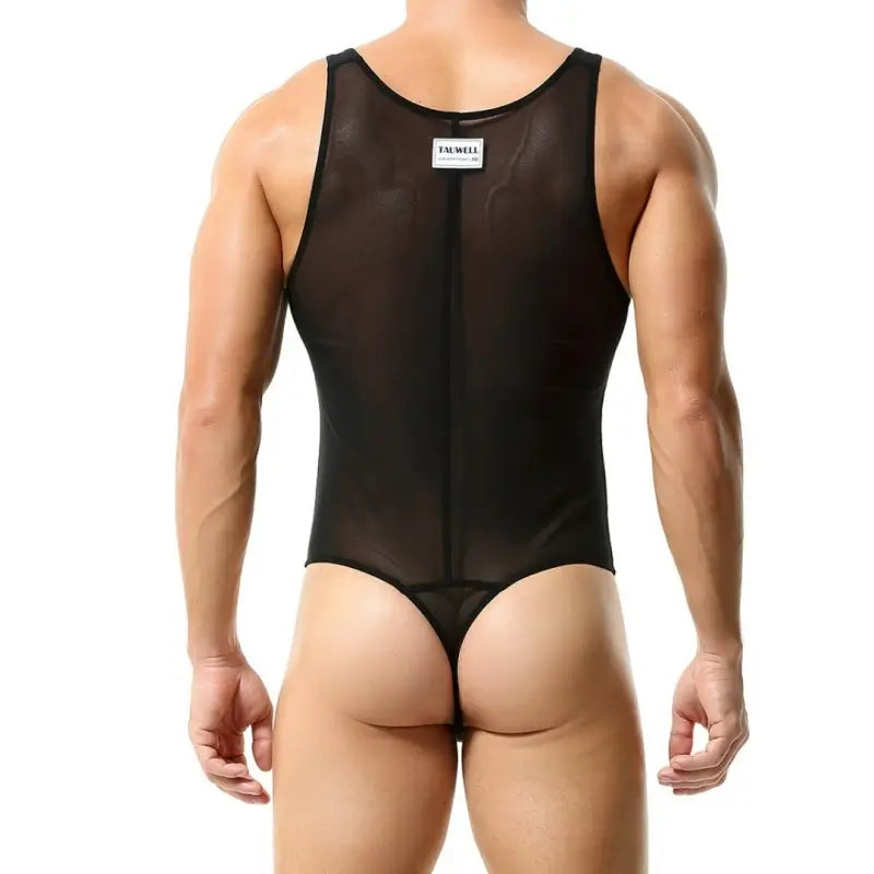 Tauwell Tauwell Men's Black Mesh Bodysuit Stretch, Breathable, Supportive 23701