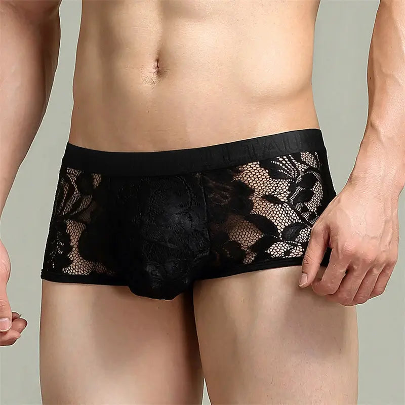 Tauwell Tauwell Men's Lace Trunks - Low-Rise Mesh Boxer Shorts with Nylon Blend 23204