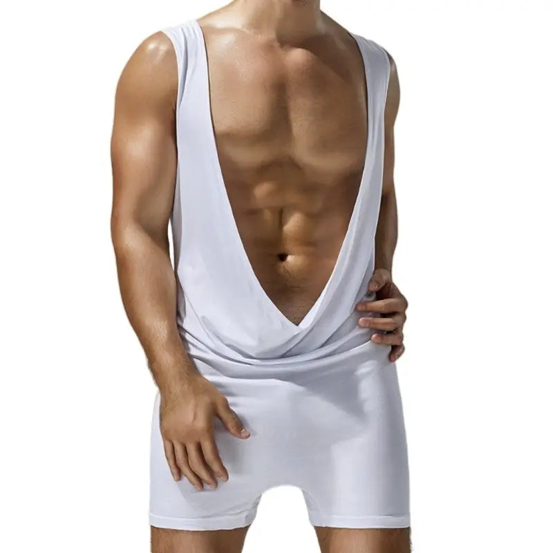 Tauwell Tauwell Men's Sculpting Bodysuit: V-Neck Sleeveless Workout & Daily Shorts 24709