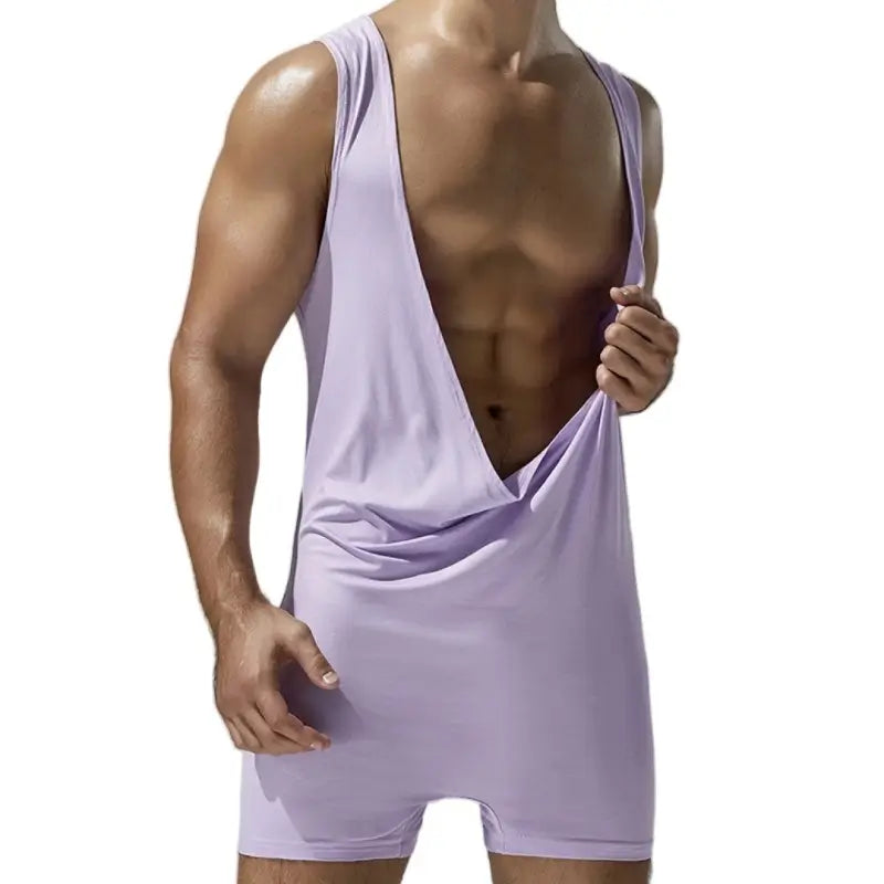 Tauwell Tauwell Men's Sculpting Bodysuit: V-Neck Sleeveless Workout & Daily Shorts 24709