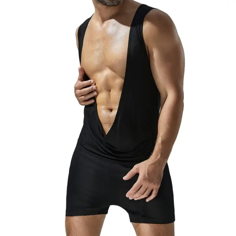 Tauwell Tauwell Men's Sculpting Bodysuit: V-Neck Sleeveless Workout & Daily Shorts 24709