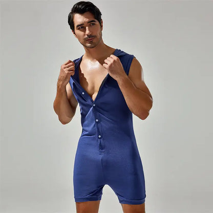 Tauwell Tauwell Men's Sleeveless Hooded Bodysuit Adjustable V-Neck 23702