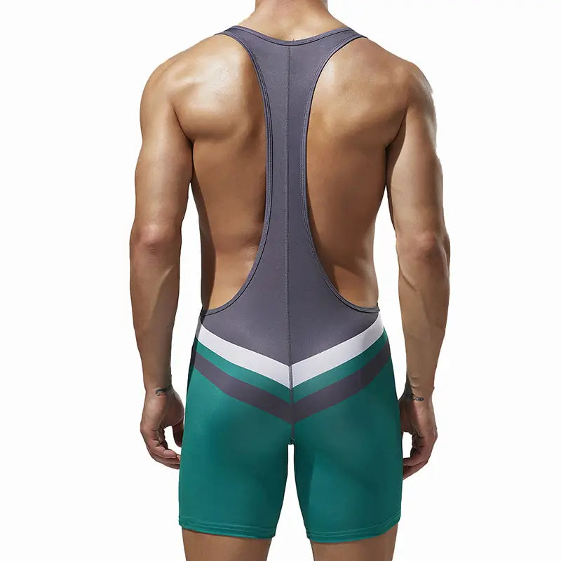 Tauwell Tauwell Men's Stretchy Bodysuit | Black/Green & Navy | Gym & Casual Wear 24705