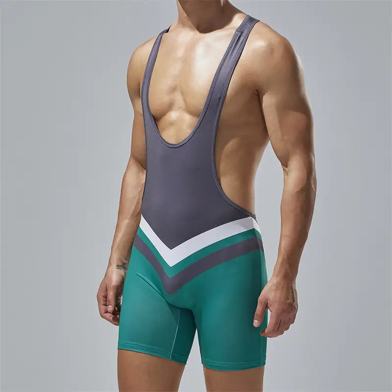 Tauwell Tauwell Men's Stretchy Bodysuit | Black/Green & Navy | Gym & Casual Wear 24705