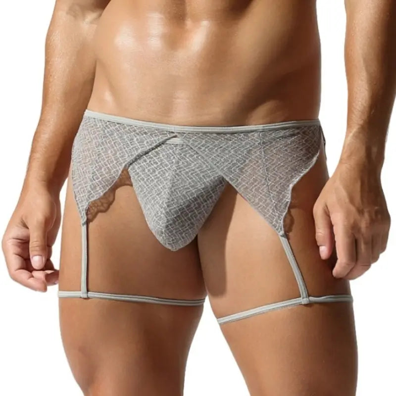 Tauwell Tauwell Men's T-Back Thongs Set with Garter 25103
